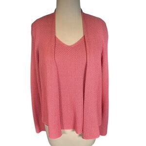 Eileen Fisher 100% Italian Yarn Knit Cardigan & Tank Set Rose Pink Petite Medium